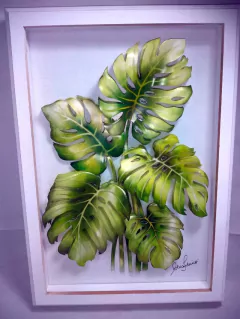 Quadro Flores - Folhas Costela de Adão - Artesanatos Silvia Federico