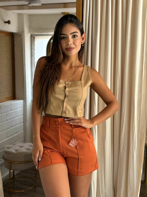 Cropped regata em linho