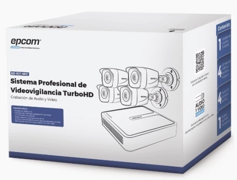 Kit TurboHD 1080p Lite / DVR 4 canales / Audio por Coaxitron / 4 Cámaras Bala de Metal con Micrófono Integrado/