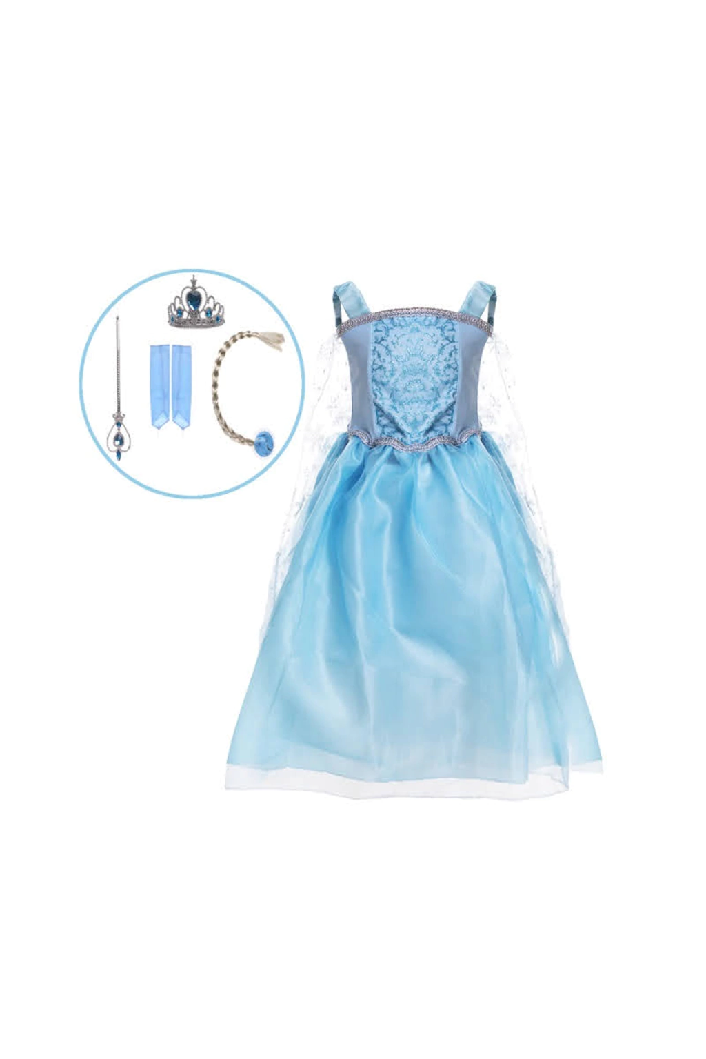 Fantasia Vestido Frozen Azul Infantil Festa Luxo Capa e Acessórios