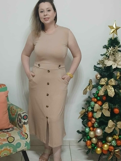 Vestido Valentina Botão- Nude - comprar online
