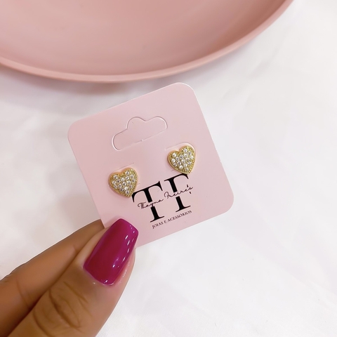 Brinco Coração Cravejado em Zircônia Banhado a Ouro 18k