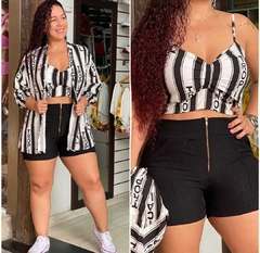 Conjunto em viscolinho cropped + blusão