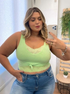 Cropped em viscolycra com renda tamanho unico 46 ao 54 - comprar online