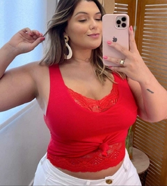 Cropped em viscolycra com renda tamanho unico 46 ao 54