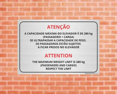 Placa Atenção A capacidade máxima do elevador é de 280 kg (COD: EL13) na internet
