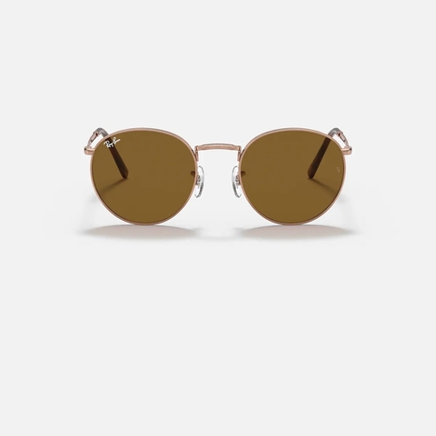 Óculos de sol Ray-Ban modelo RB3637-477 new round na cor marrom, com armação redonda e detalhes metálicos.