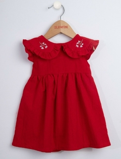 Vestido Beba MC Tusor con Cuello Bordado (Rojo)