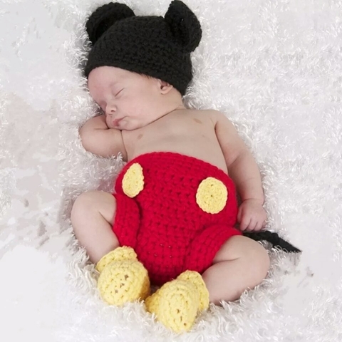 Conjunto Recém-nascido Fotográfia Mesversário Crochê Bebê Mickey