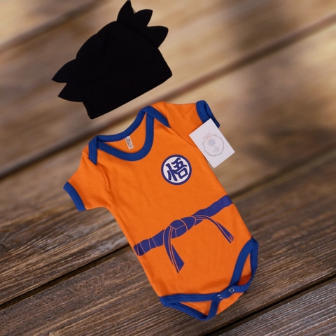 Body Bebê + touca temático Fotografia Mesversário Goku