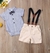 Conjunto Luxo social bebê, menino com suspensório batizado