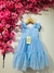 Vestido Festa em Tule com Babado Sobreposto Malagah - AZUL - CASTELO DA LIZ