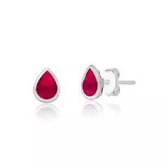 Brinco Ponto de Luz Gota vermelho de Prata –15429