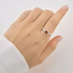 Anel Coração Cravejado Rubi de Prata-159600 - comprar online