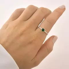 Anel Solitário Coração Verde de Prata-2444312