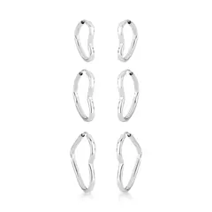 TRIO DE BRINCO CORAÇÃO LISO DE PRATA – 35021 - comprar online