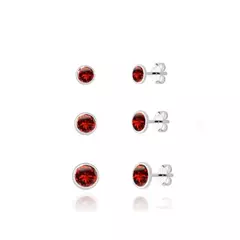 Trio de Brinco Vermelho de Prata com Cravação Inglesa-35034