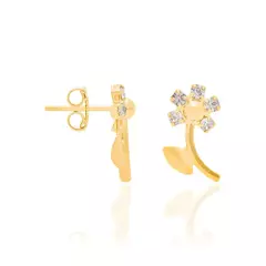 Brinco Infantil Formato Flor Banhado a Ouro 18K com Cristais - 523241 - comprar online