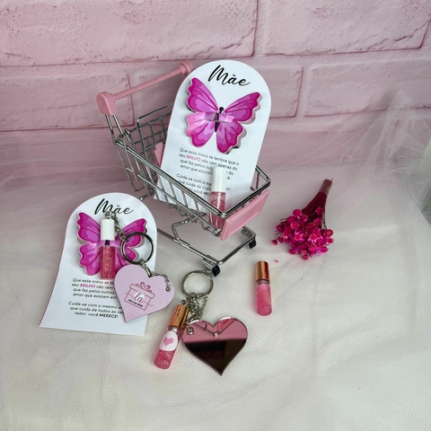 10 unid. Mini gloss com Chaveiro coração