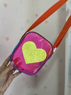 BOLSA TRANSPARENTE ROSA CORAÇÃO