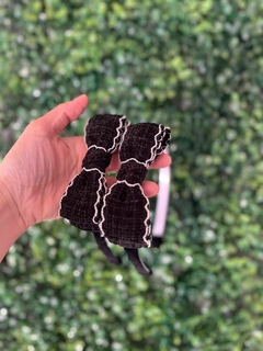 TIARA COM LAÇO EM TWEED PRETO