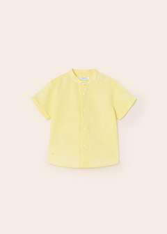 Camisa de manga corta con cuello mao en lino para niño