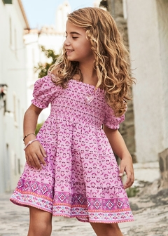 Vestido estampado cenefa nido de abeja niña