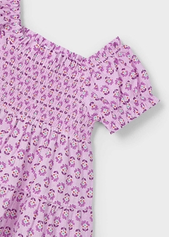 Vestido estampado cenefa nido de abeja niña - keka moda infantil