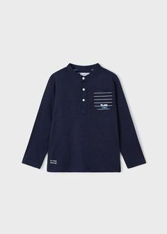 Polo de manga larga con cuello mao en algodón para niño