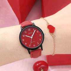Relógio Feminino Casual De Couro Quartzo + Pulseira - Blamuz Eletronic