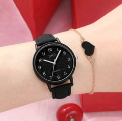 Relógio Feminino Casual De Couro Quartzo + Pulseira