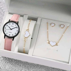 Conjunto Relógio Feminino Quartzo Casual De Couro - Blamuz Eletronic