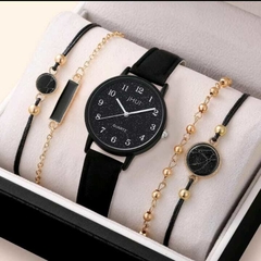 Conjunto Relógio Feminino Quartzo Casual De Couro