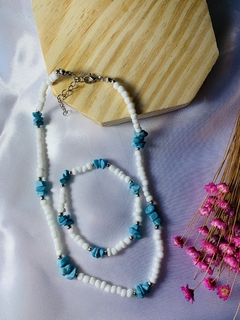 CHOKER DE MIÇANGAS COM TURQUESA + PULSEIRA - loja online