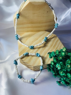 CHOKER DE MIÇANGAS COM TURQUESA + PULSEIRA