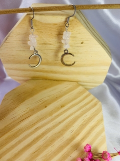 PAR DE BRINCOS - QUARTZO ROSA E MEIA LUA - AÇO INOX - comprar online