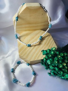 CHOKER DE MIÇANGAS COM TURQUESA + PULSEIRA - Ohana Gaia