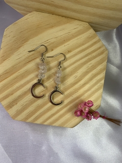 PAR DE BRINCOS - QUARTZO ROSA E MEIA LUA - AÇO INOX - loja online