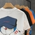 Camiseta masculina de algodão manga curta com o pescoço, tops japoneses de des