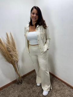Conjunto calça wide em viscolinho mais camisa de botões também em viscolinho - loja online