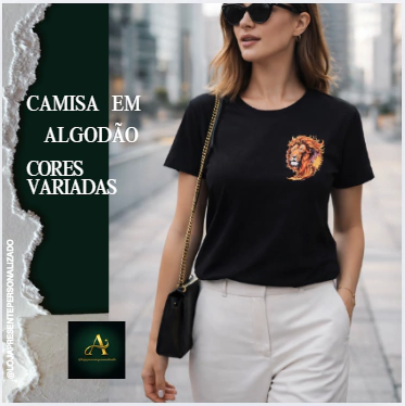 T-shirt feminina preta algodão estampa leão - comprar online