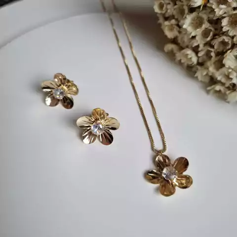 CONJUNTO FLOR LISA C/ZIRCÔNIA 50CM