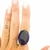 Anel Oval Ródio Negro com Pedra Azul Safira