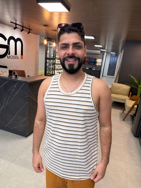 Regata Off-White Listras Caqui/Preto Boske