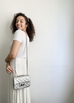 Bolsa Feminina estruturada matelassê - Bella - Prata - loja online