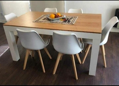 JUEGO COMEDOR BLANCO Y MADERA