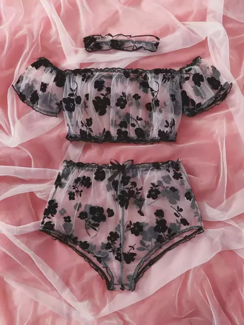 Body de encaje transparente con detalle de pestañas seductor erótico, lencería.