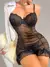 Conjunto de lencería con suéter, vestido transparente de encaje con contraste. - comprar en línea