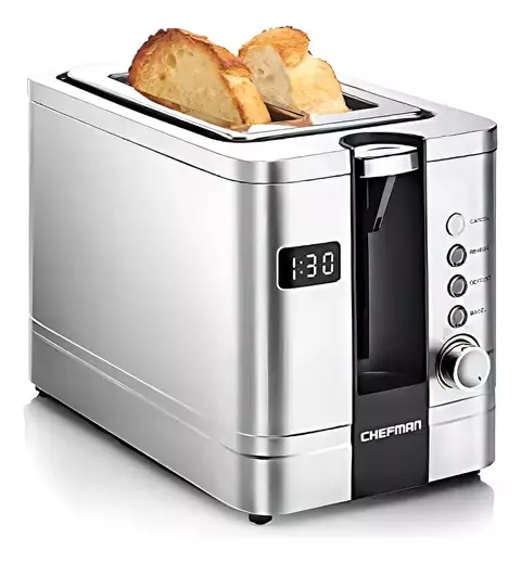 Tostadora Digital Chefman De 2 Rebanadas, Emergente, Acero.
