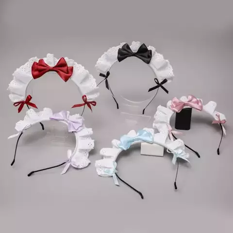Accesorios para el cabello japonés Lolita, lazo de encaje con volantes, diadema.